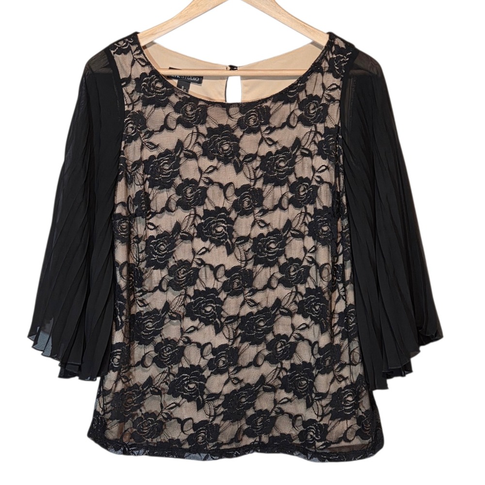Sheer‎ Black Lace Top Bell Sleeve Romantic Coquette Whimsigoth Evening Womens S